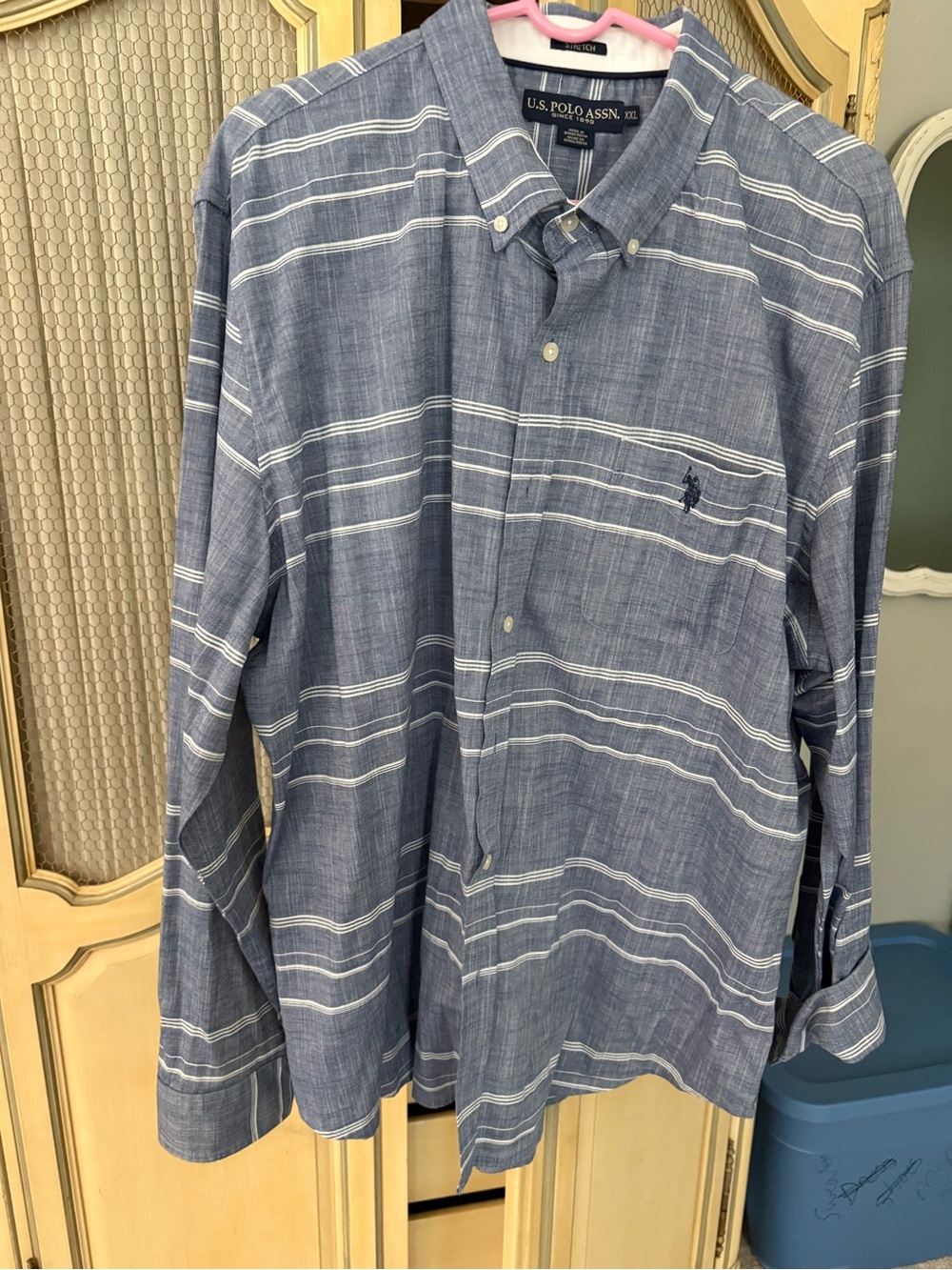 U.S. Polo Assn. Blue and White Horizontal Stripe Button-Down Shirt